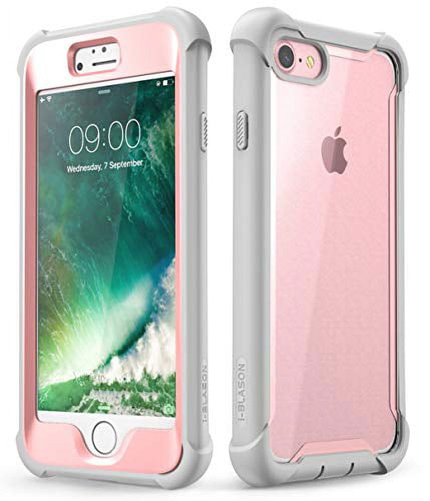 i-Blason Ares Clear Series Designed (Built-in Screen Protector) Full-Body Rugged Clear Bumper Case for iPhone SE 2020/ iPhone 8/ iPhone 7 (Pink)