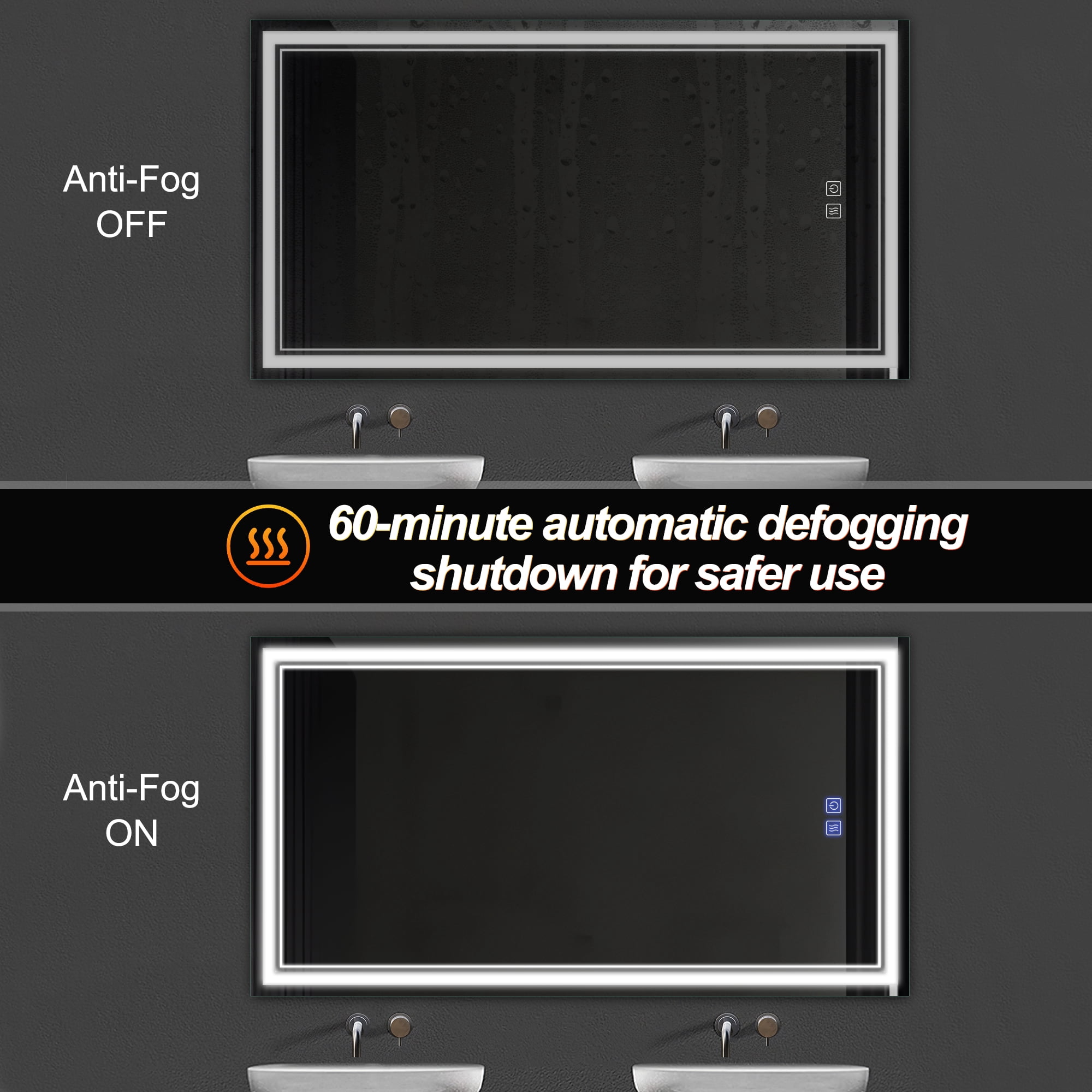 59"x35" LED Ring Wall Mounted Bathroom Mirror Modern Rectrangle Vanity Mirror with Anti-Fog,Silver