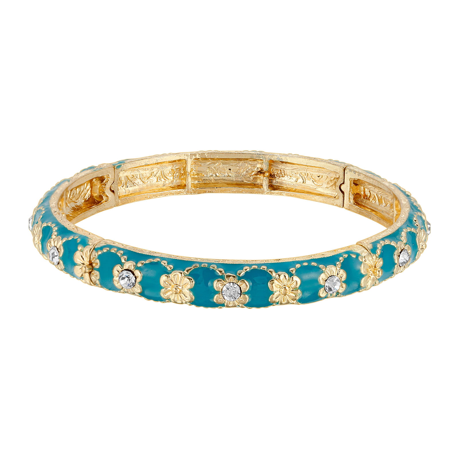 1928 Jewelry Gold-Tone Green and Blue Zircon Color Crystal Stretch Bracelet 