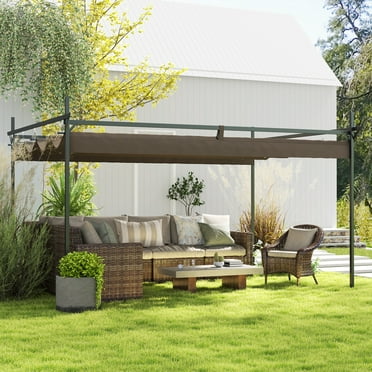 Outsunny 10' x 13' Retractable Pergola Canopy, Metal Outdoor Pergola for Garden, Patio, Backyard, Deck, Brown