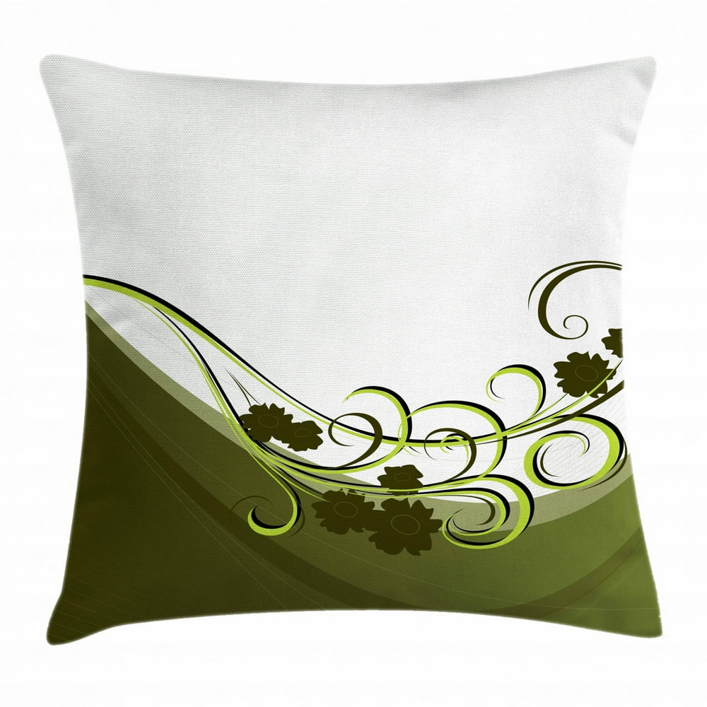 Olive Green Throw Pillow Cushion Cover, Wedding Inspired Floral