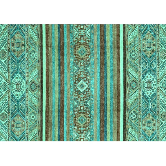 Ahgly Company Indoor Rectangle Oriental Turquoise Blue Modern Area Rugs, 7' x 10'