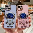 thumbnail image 4 of iPhone 14 Case for Women Cute Phone Case iPhone 14 with Astronaut Kickstand Holder Soft TPU Full Camera Lens Protection Shockproof Electroplated Dainty Durable 3D Stand Case 6.1" (Purple), 4 of 6