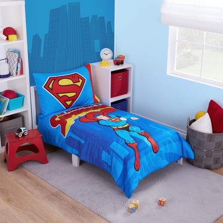 NoJo Warner Bros Superman Up In The Sky 4 Piece Toddler Bed Set