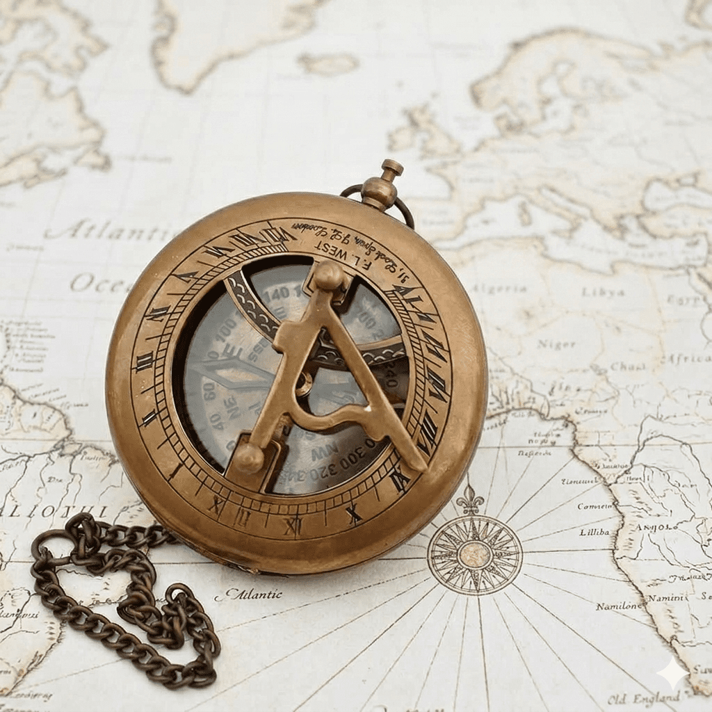 Engraved Antique Brass Sundial Compass with Chain - Personalized Handcrafted Pocket Compass - Custom Nautical Keepsake Gift for Son, Graduation, Anniversary, or Wedding