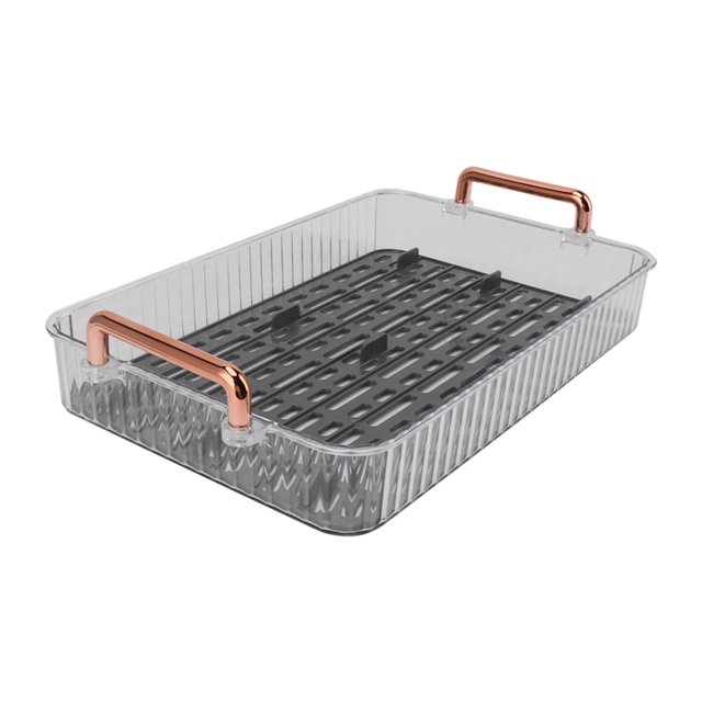 Rectangular Double Layer Drainage Tray Tea Tray With Elegant Design, Plastic Tea Service Tray For Parties And Coffee Table