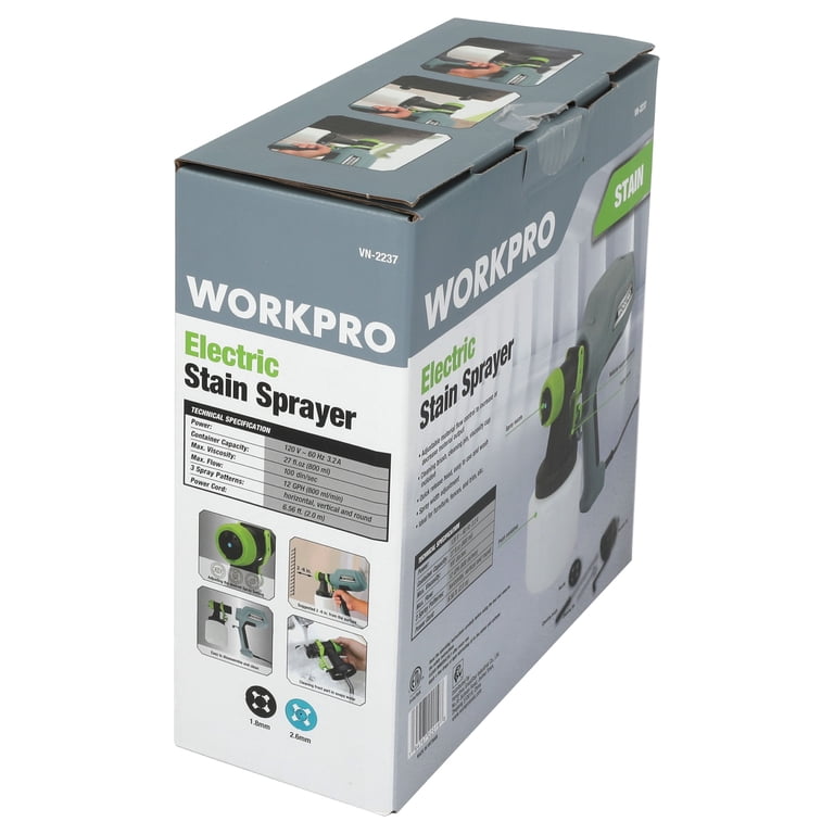 WORKPRO Electric Stain Sprayer with 1.8mm and 2.6mm Nozzle