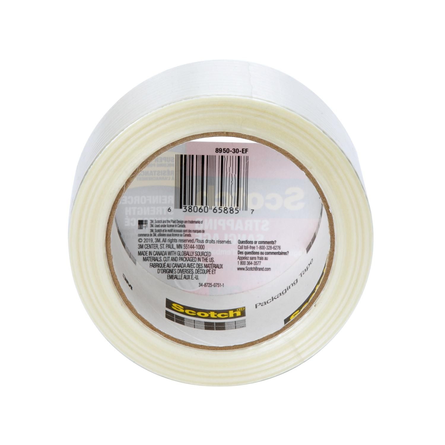 Scotch® Reinforced Strength Strapping Packaging Tape 8950 30 EF RP6, 1.88 in x 30 yd (48 mm x 27.40 m), 1 Roll/Pack