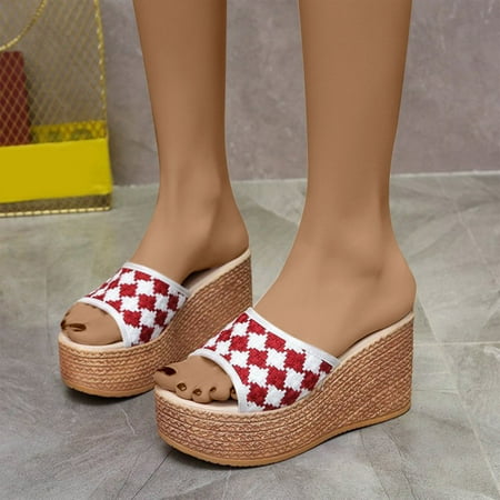 

BONIXOOM Womens Sandals Clearance Fall Slip-On Platform Casual Fashion Womens Shoes Red Size 8.5