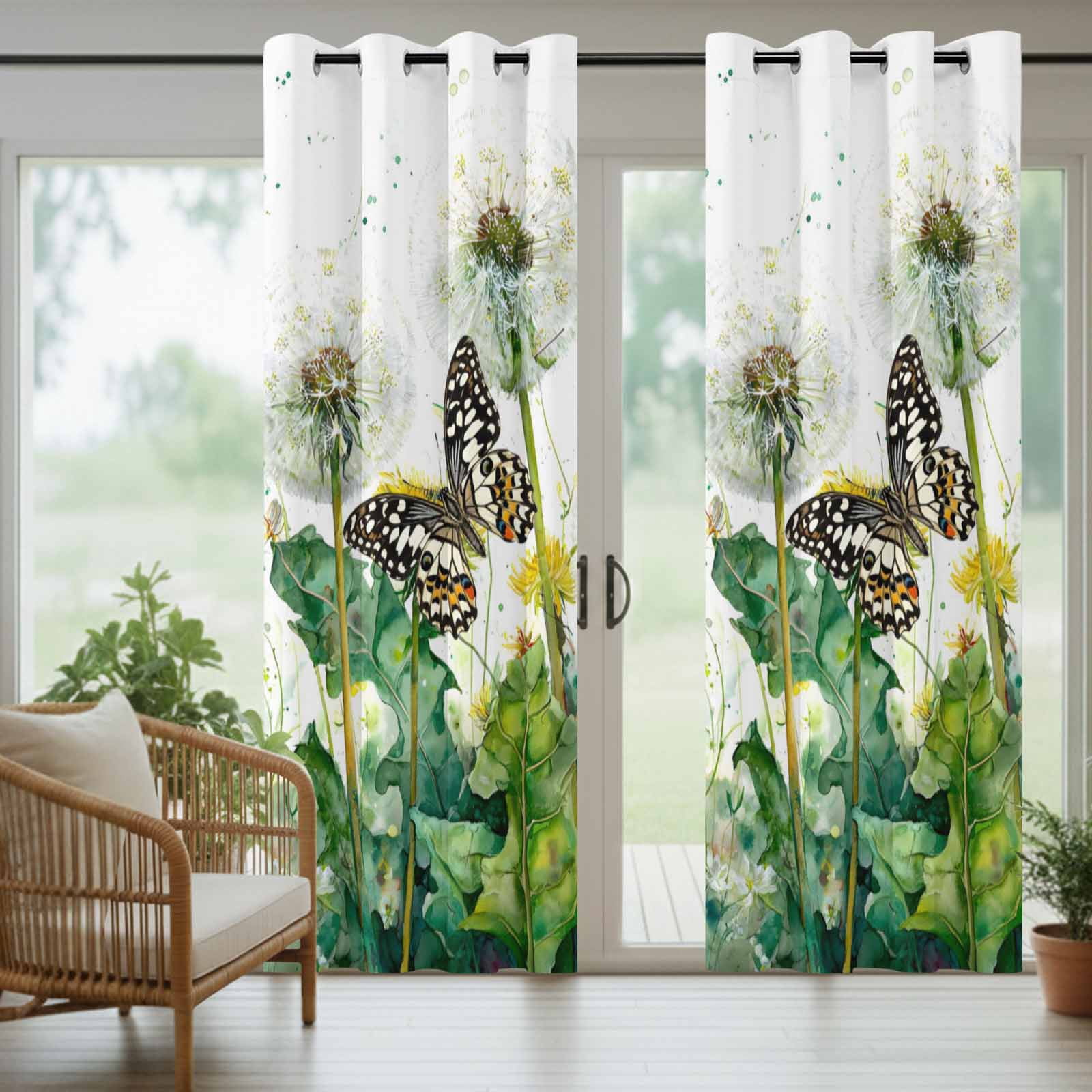 Dandelion Field Outdoor Curtains for Patio, Abstract Yellow Flower Monarch Butterfly Botanical Sunshade Privacy Drapes Grommet Waterproof Outside Curtains for Porch/Cabana/Balcony 54"x 108", 1 Panel