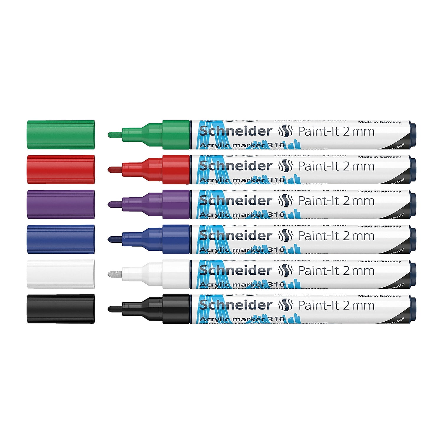 Schneider Paint-It 310 Acrylic Markers, 2 mm Bullet Tip, Wallet, 6 Assorted Ink Colors