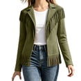 thumbnail image 2 of Miqool Womens Faux Suede Fringe Jacket Casual Long Sleeve Lapel Collar Button Down Jacket Vintage Cowgirl Style Western Coat, 2 of 6
