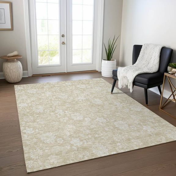 Addison Rugs Chantille Indoor/Outdoor Transitional Floral Beige Washable Rectangle Rug, 3' x 5'