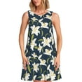 thumbnail image 1 of Balery Lilies Flowers Vestidos de verano para mujer con estampado: vestido holgado sin mangas, vestido playero informal y cómodo para días calurosos., 1 of 7