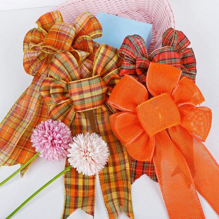  Syhood 2 Pieces Large Thanksgiving Bow Orange and Black Buffalo  Plaid Bow Large Thanksgiving Swag Bow Pre-Tied Decorative Check Bow  Handmade Topper Bow Burlap Craft Wrapping Bow, 7.1 x 11.8 Inch 