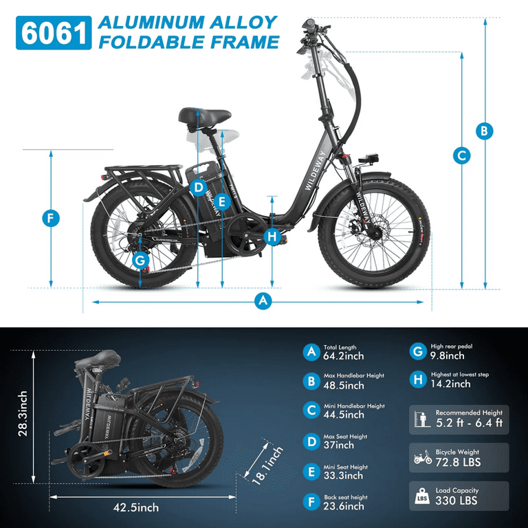 Wildeway Foldable Electric Bike, All-Terrain, 750w Motor, 48v 32ah