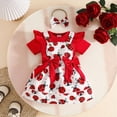thumbnail image 4 of CAUYDY Newborn Baby Girls Summer Clothes Short Sleeve Romper & Overall Dress & Bow Headband 3PCS Set for Little Girl Toddler 0 3 6 9 12 18 Months (Sizes 9-12 Months,H3-Red), 4 of 5