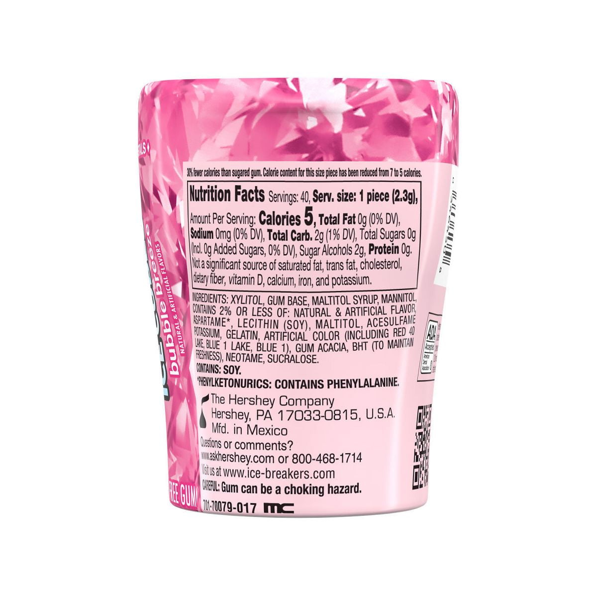 Ice Breakers Ice Cubes Bubble Breeze Sugar Free Gum - 40ct - Pack of 2