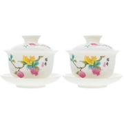 Set of 2 Gaiwan Travel Tray Tureen Tea Cup Chinese Traditional Bowl Ceramic Whiteware Kungfu Teacup with Lid