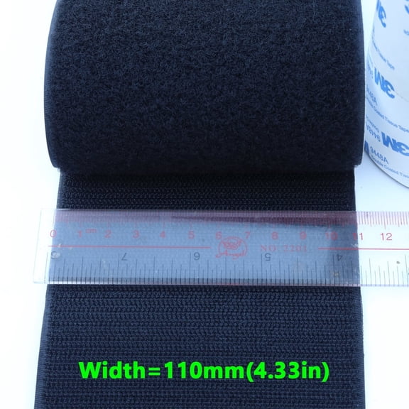 Ultra-Wide Black Adhesive Hook & Loop Tape - 110mm x 1M Heavy Duty, Heat/Water Resistant for Automotive & DIY