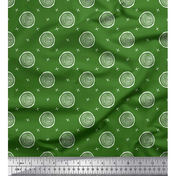 Soimoi Green Viscose Chiffon Fabric Spiral & Geometric Printed Fabric 1 Yard 42 Inch Wide