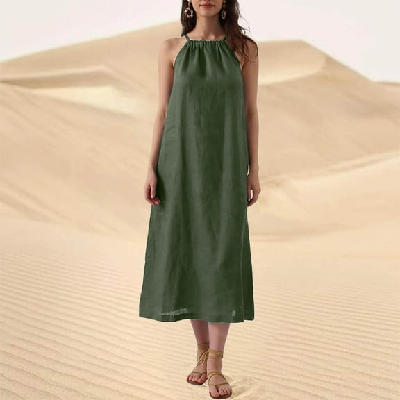 Ovbmpzd Womens Beach Dress Maxi Green Sleeveless Wedding Guest Dress Long Dresses Long Dresses for Women Formal L