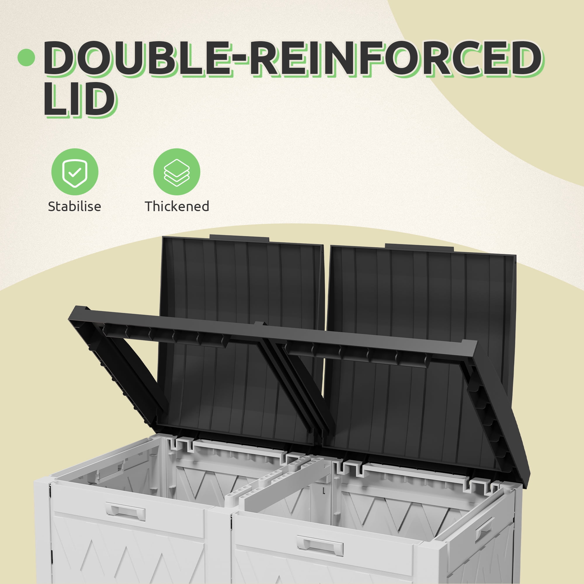 Uforic 62 Gallon Double Compartment Outdoor Trash Can, Waterproof Resin Garbage Bin with Tiered Lid and Drip Tray for Patio, Deck, Backyard, White