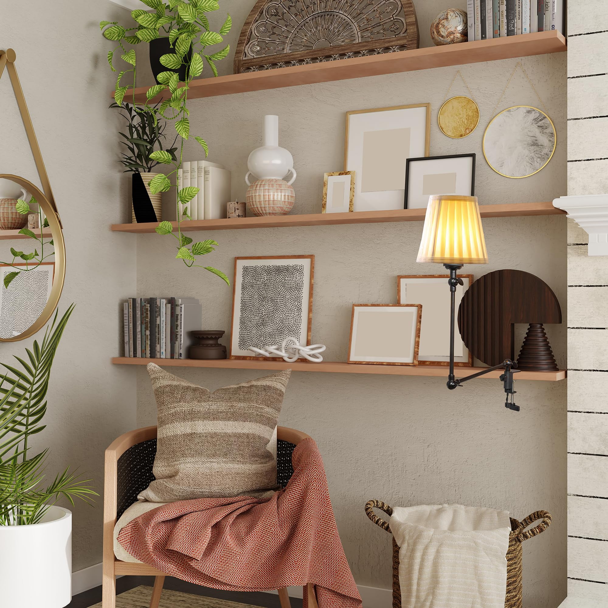 Kiven Dimmable Clip-on Desk Lamp, 1-Light Cream Fabric Nightstand Lamp with Flexible Arm, Remote Control, Decorative Clamp Lamp for Office Home Bookshelf Bedside E26 Sokcet DZ0331