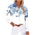 thumbnail image 6 of Plus Size Womens Shirts Graphic Printed Button Down Lapel Collared Tops Long Sleeve Loose Casual Dressy Blouses (XL, Light Blue), 6 of 7