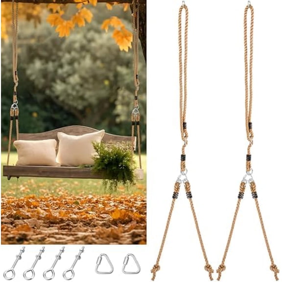 2 Pack Porch Swing Rope Kit Swing Bed Straps Holds 800 lbs Adjustable Polypropylene Rope Heavy Duty Claws for Porch Garden Playground(118 Inches, 9.84ft)$$Garden & Patio