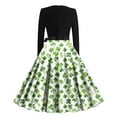 thumbnail image 4 of hotojiny St. Patrick's Day Dress for Women Fashion Elegant A-Line Flowy Maxi Dress Long Sleeve Crewneck Spring Summer Dress, 4 of 4