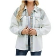 thumbnail image 1 of IROINID Women's Short Woolen Jacket Print Long Sleeve Winter Plaid Buttons Patchwork Coat, Green, 1 of 7