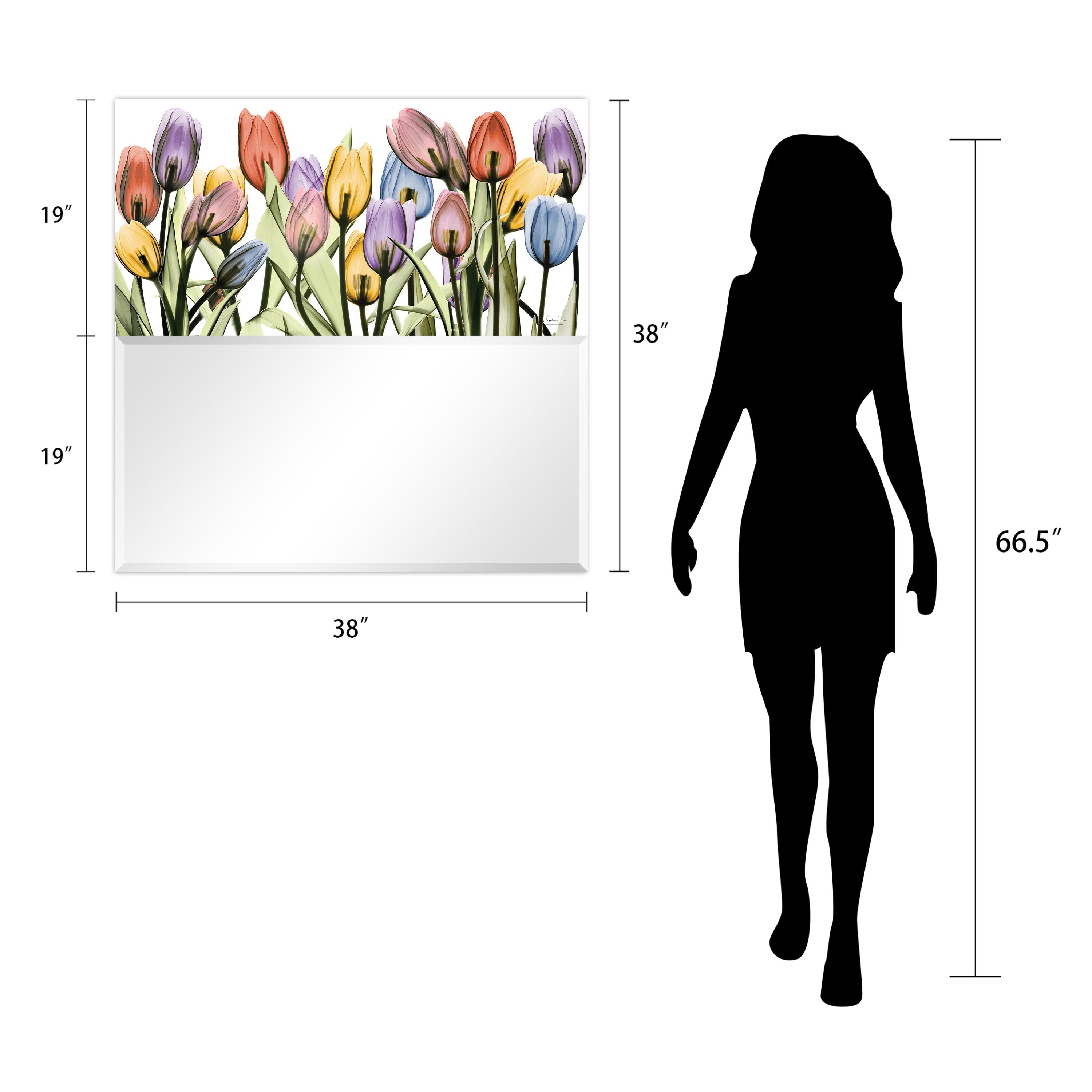 Empire Art Direct "Tulip Scape" Square Beveled Mirror on Free Floating Printed Tempered Art Glass - Clear - 38 x 38