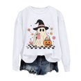 thumbnail image 5 of HAIJIE Women Crew‑Neck Pullover Top, Long‑Sleeve Halloween Graphic Print Sweatshirt, Casual Wear For Halloween Christmas Fall Winter Holiday Assemblies (White,S), 5 of 5