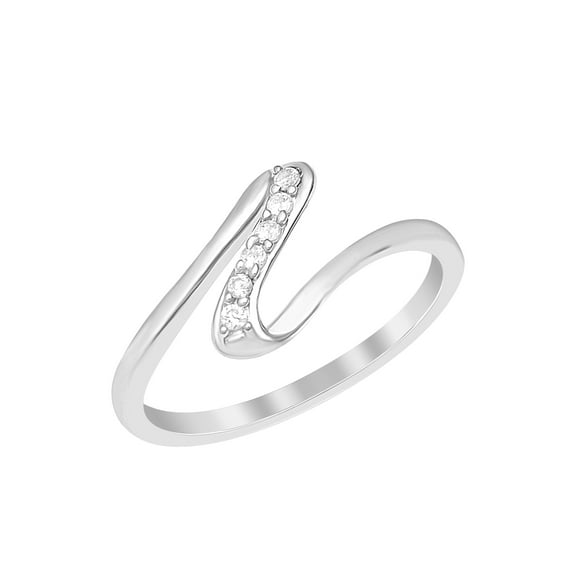 0.15 Ct Round Shape White Cubic Zircon 925 Sterling Silver Minimalist Stackable Women Wave Ring