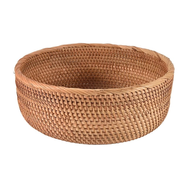 Natural Rattan Round Fruit Basket Wicker Tabletop Bread Serving Tray Weaving Food Storage Bowls(Larg