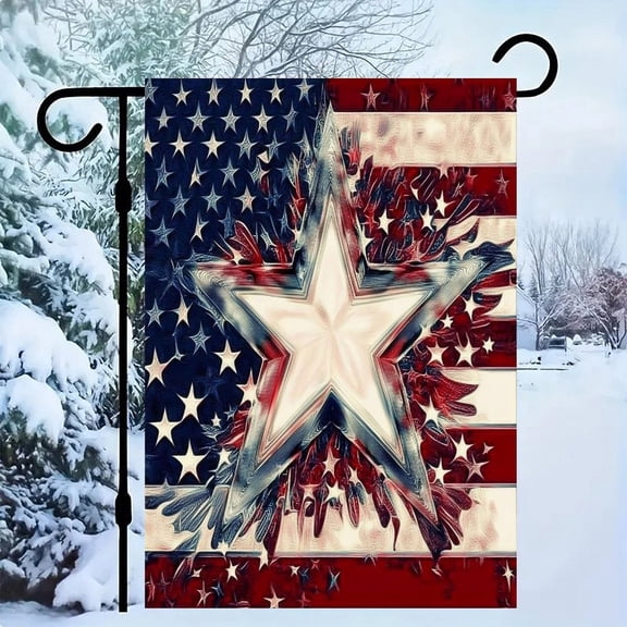 RKSupls Patriotic Linen Double Sided Garden Flag, Independence Day Themed Yard Decor, Patriotic Starburst Flag Outdoor Banner for Holiday Lawn
