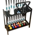 thumbnail image 6 of Pool Stick Holder Floor Stand Holds 9 Cues & Pool Table Accessories. Wooden 2-Tier Cue Stick Storage with Ball Rack Hangers, Billiard Cone Chalk Holder or Drink Pads, 6 of 7