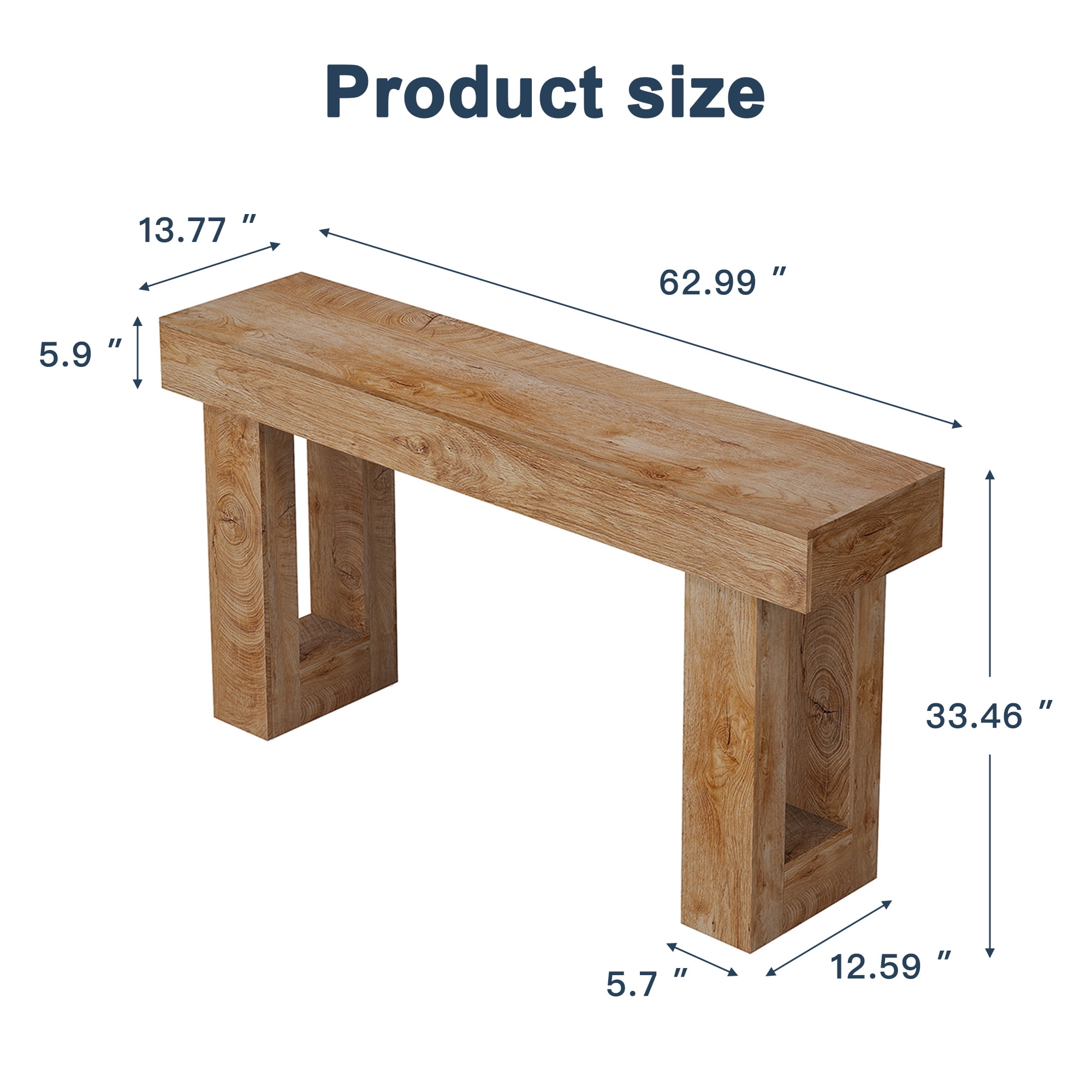 Demi Bonn 63" Console Table, Farmhouse Wooden Sofa Table Entryway Table for Hallway, Entrance, Living Room, Bedroom, Light Brown