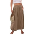 thumbnail image 5 of cocolona Skirts for Women Summer Casual Loose Elastic Waist Long Skirts Beach Vacation Pleated Flowy Skirts with Pockets Khaki XXL, 5 of 5