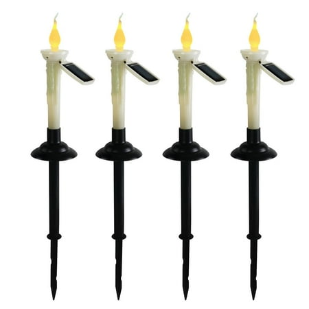 

4pcs LED Solar Power Light Light Control Pathway Candle Light Warm White Light Easy to Install Doorway Solar Light Cordless for Path Courtyard Decor