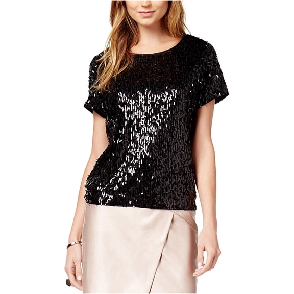 Womens Sequined Mesh Pullover Blouse