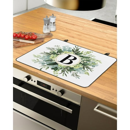 

Eucalyptus Leaves Stove Top Covers for Electric Stove Heat Insulation Fireproof Glass Cooktop Cover Counter Top Glass Stove Cover 29 x21 B Monogram Letter Watercolor Teal Botanical