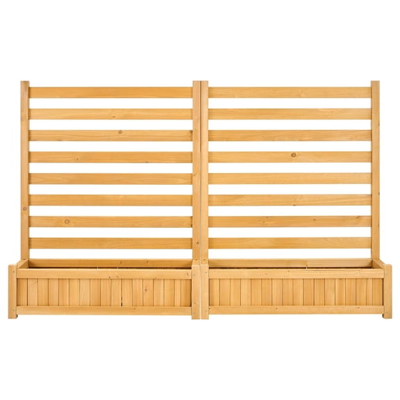 KFFKFF Wooden Privacy Fence, 36 x 45 inch Air Conditioner Cover, Two Slatted Panels with Solid Outdoor Wood Screen and Planters, Metal Stakes, Trash Bin Cover for Garden or Pool Areas
