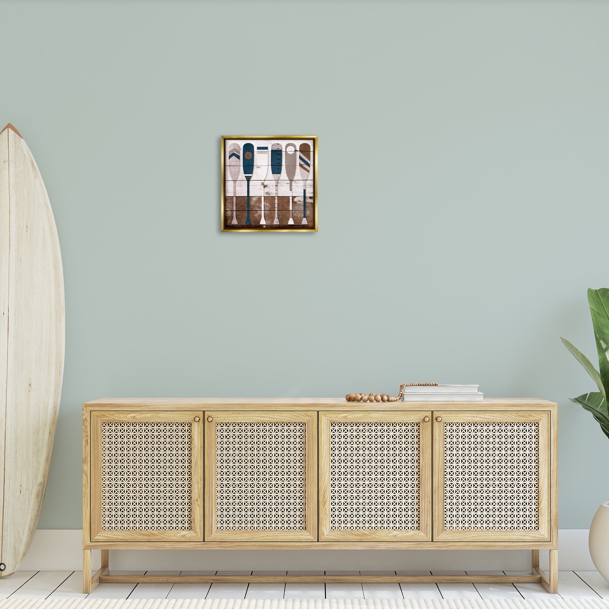 Stupell Industries Rustic Ocean Paddle Ores Nature Painting Gold Floater Framed Canvas Art Print Wall Art, 18 x 18