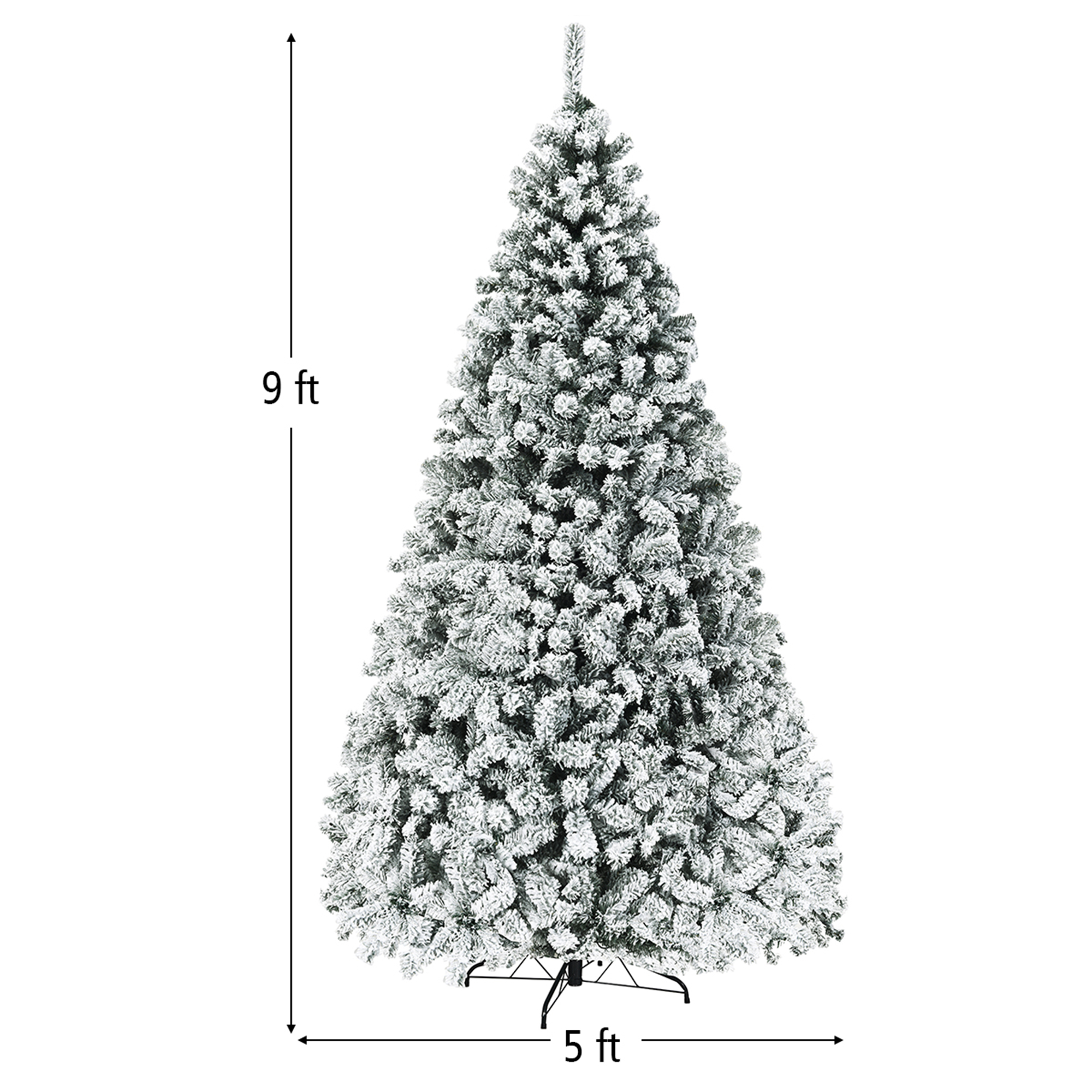 Gymax 9 FT Pre-Lit Christmas Tree Snow Flocked Hinged Pine Tree w/ Metal Stand - image 2 of 10