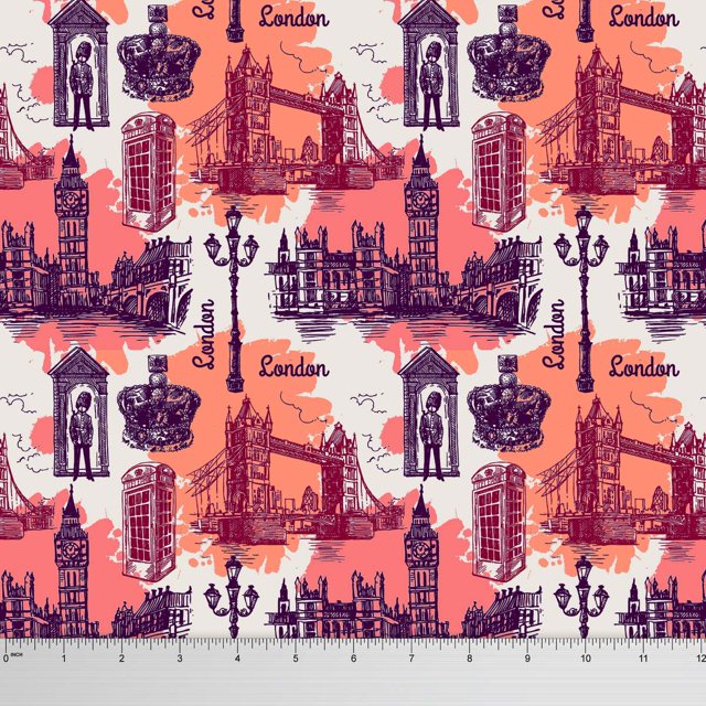 Soimoi Decorative 42 Inches Wide Architectural Print 55 GSM Viscose Chiffon Fabric By The Yard-Peach