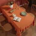 thumbnail image 3 of Mantel de mezcla de algodón con volantes de color liso, rústico, rectangular, cuadrado, para decoración de casa de campo, cocina, comedor, mesa y patio., 3 of 8