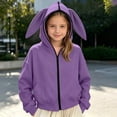 thumbnail image 5 of Girls Rabbit Ears Zip‑Up Hoodie, Kids Solid Color Full Zip Long Sleeve Sweatshirt Outerwear, Cute Casual Hooded Jacket for Autumn Winter School Daily Wear(Purple,15-16 Years), 5 of 5