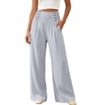 thumbnail image 2 of Bloomae Women's Casual Wide Leg Pants Smocked Elastic High Waist Chic Button Decoration Palazzo Lounge Trousers Loose Comfy Work Business Pants with Pockets, 2 of 6